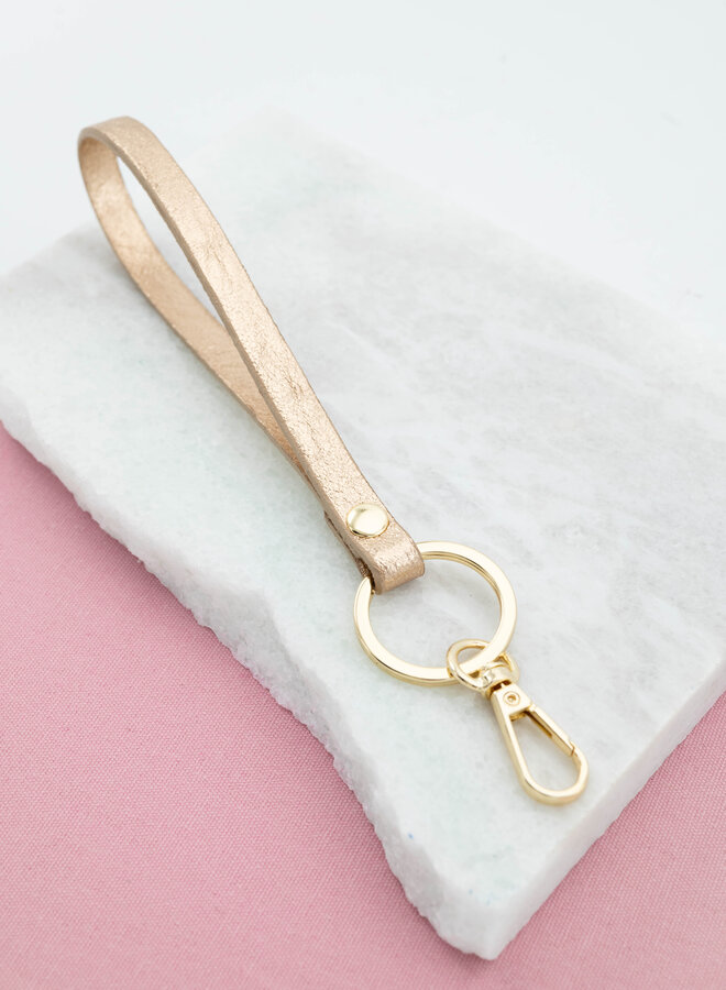 Sleutelhanger leer metallic rosegoud
