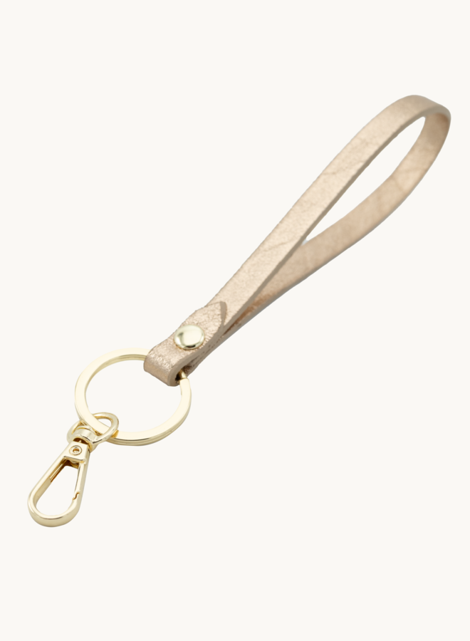 Sleutelhanger leer metallic rosegoud