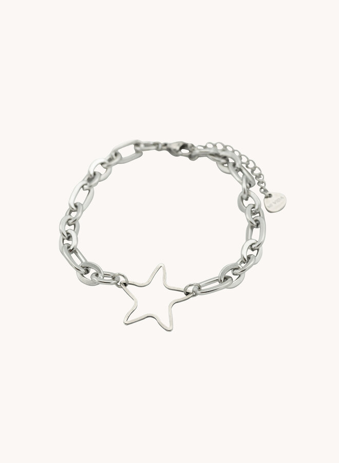 Bedel armband open ster groot zilver