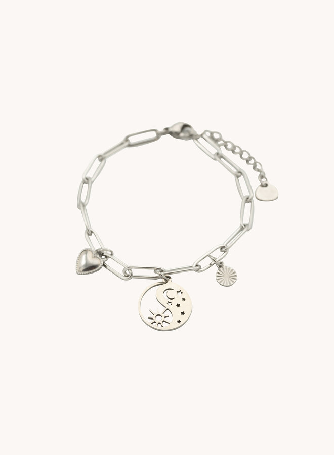 Bedel armband hart en universum zilver
