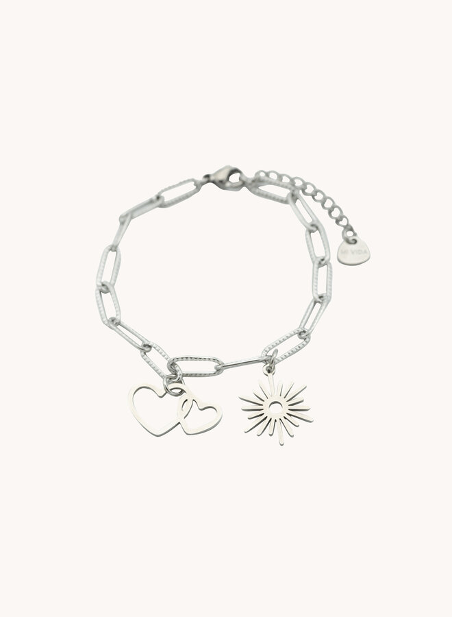 Bedel armband heart and stars zilver