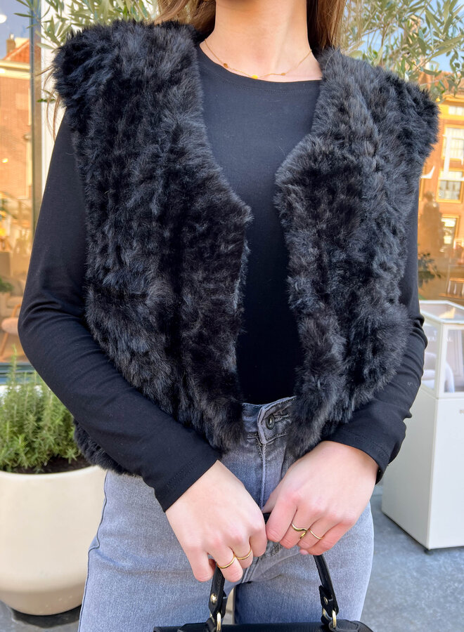 Stretch top ronde hals zwart