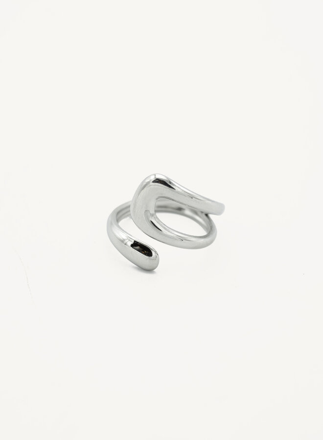 Ring abstracte ronde vorm zilver