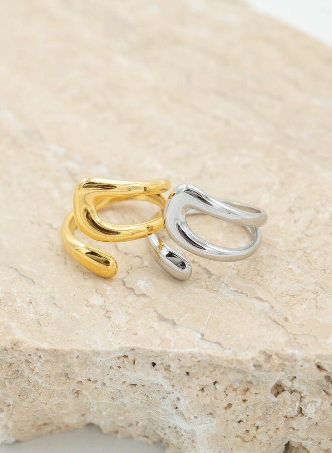 Ring abstracte ronde vorm zilver