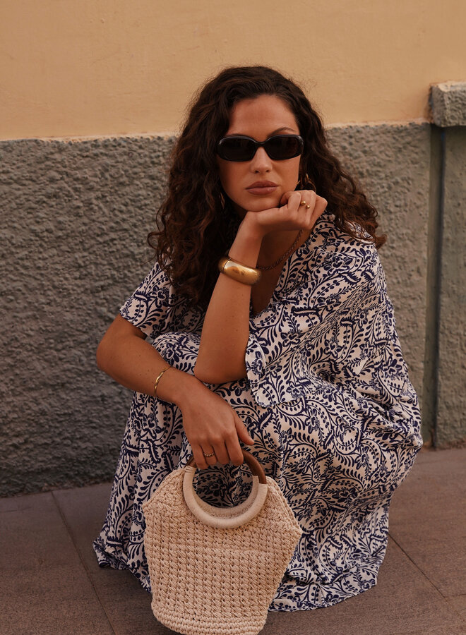 Delfs blauw wit jurk lang