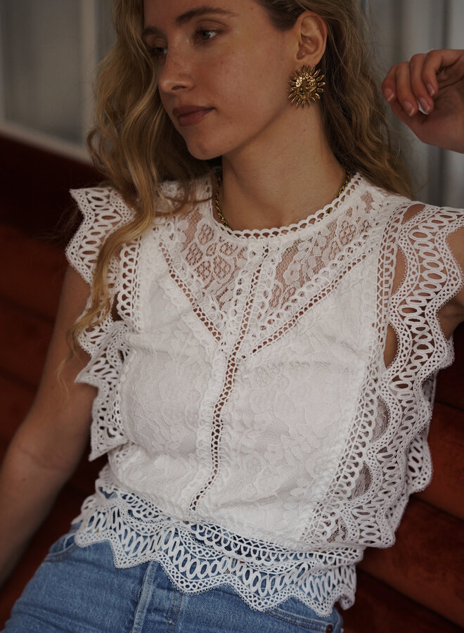 Mouwloze top broderie wit