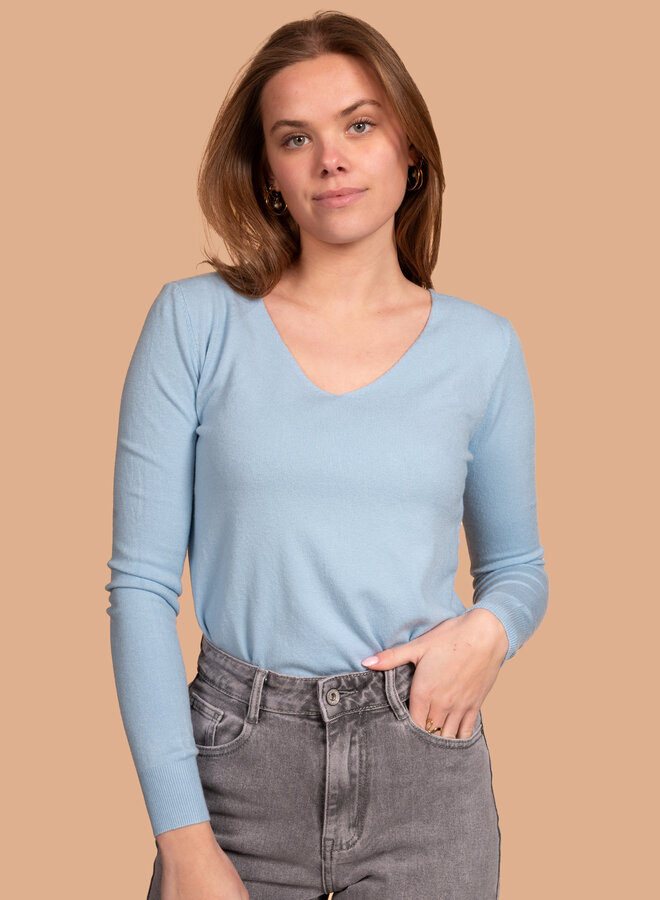 Basic top v hals blauw