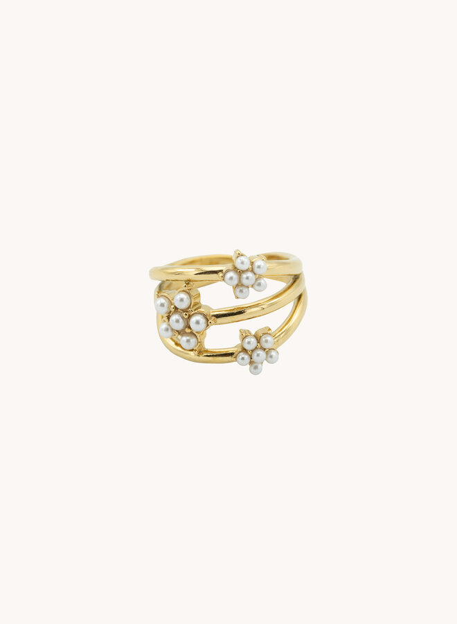 Statement ring parel bloemen