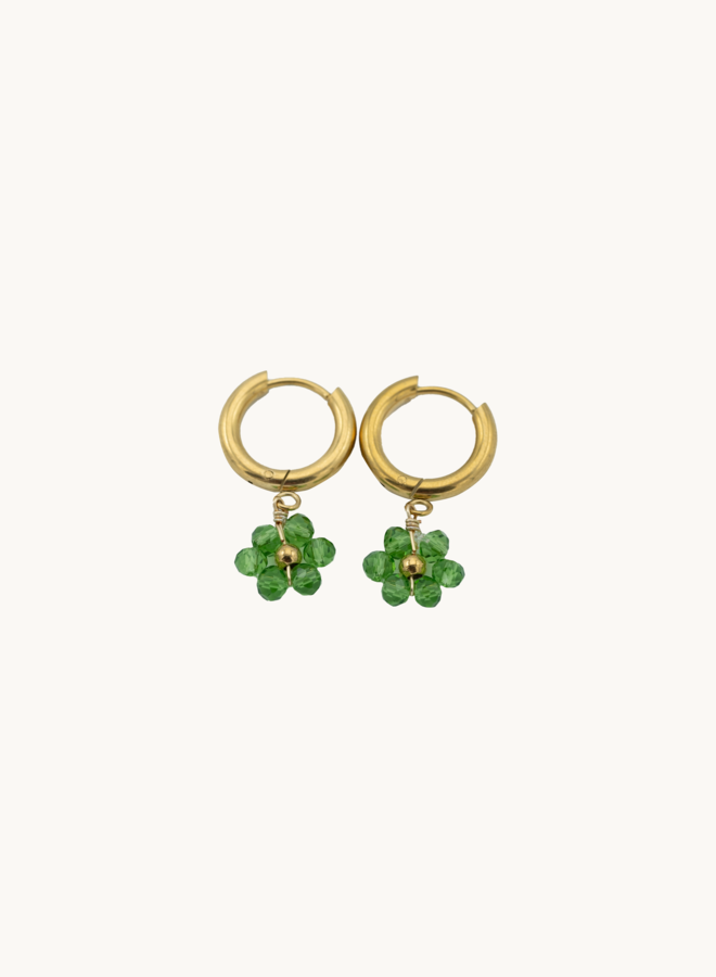 Oorbellen bloem groen goud