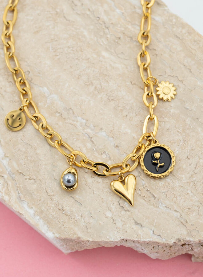 Bedelketting touch of blue and gray goud