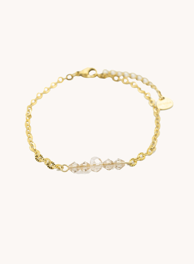 Bedel armband beige beads goud