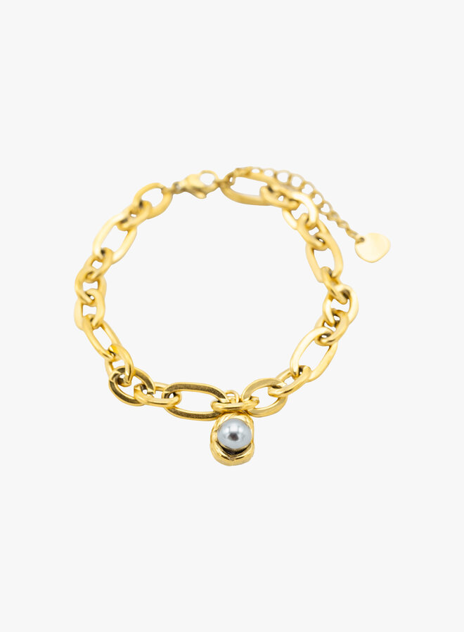 Bedel armband pearl blue goud