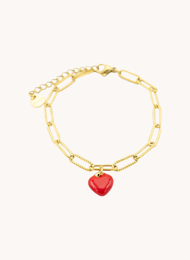 Bedel armband red heart goud