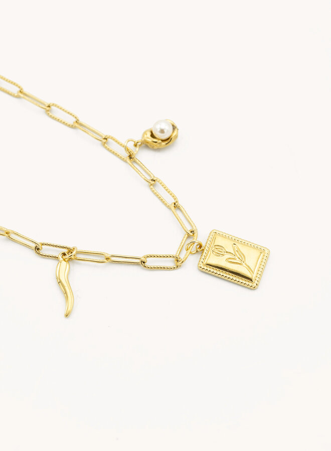 Bedel ketting fancy flower goud