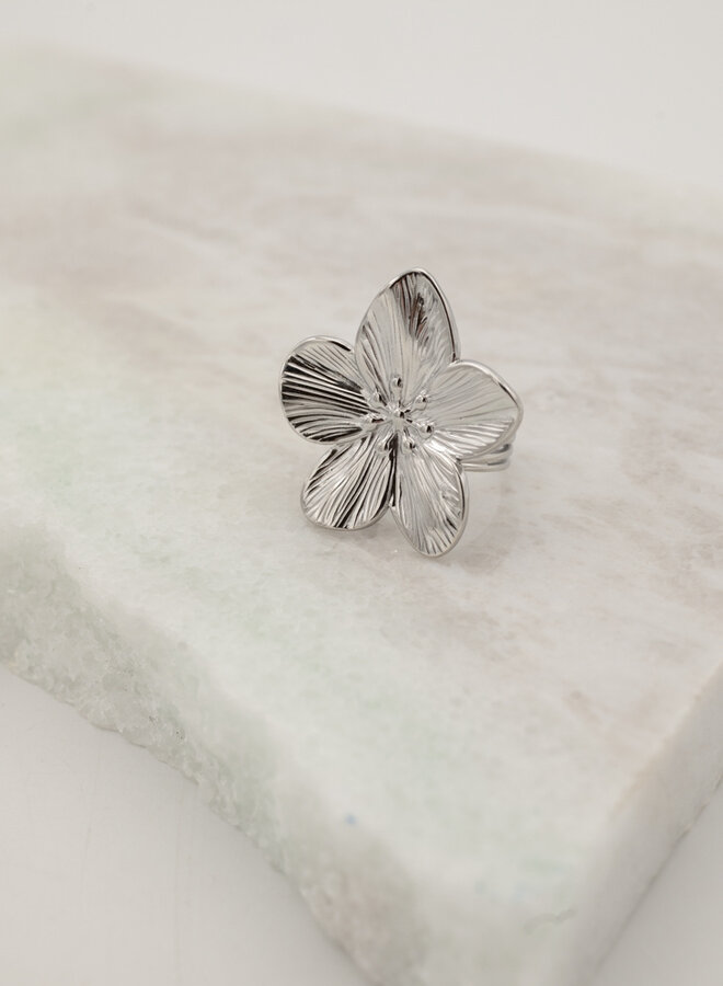 Ring big flower zilver zilver