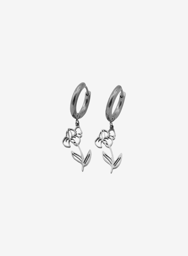 Oorbellen geboortebloem iris februari zilver