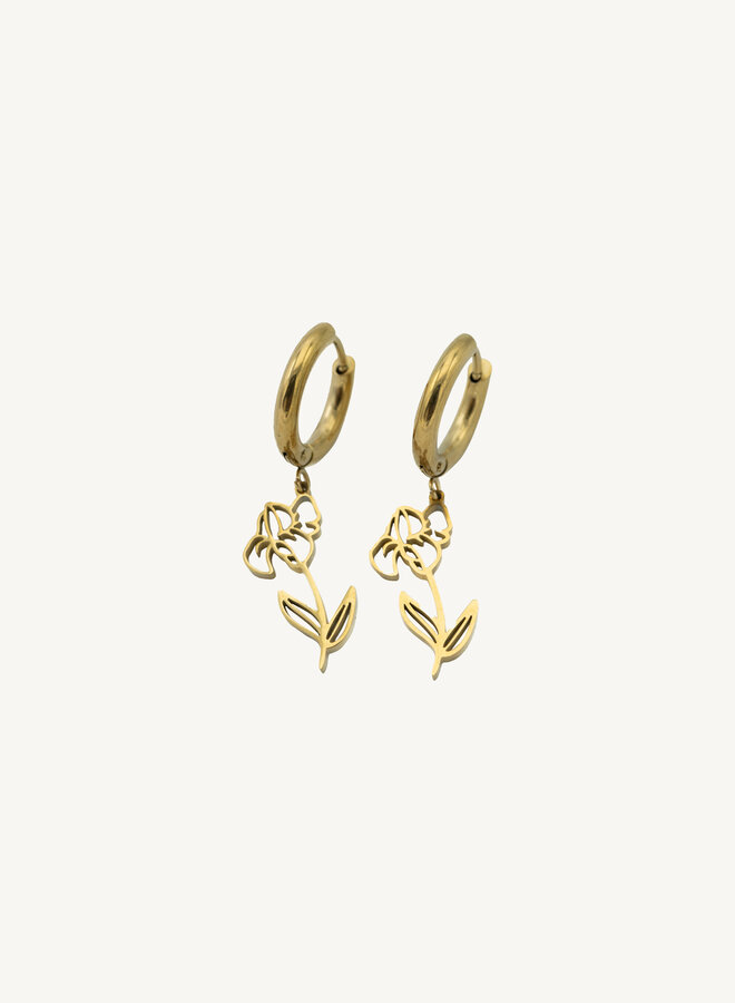 Oorbellen geboortebloem iris februari goud