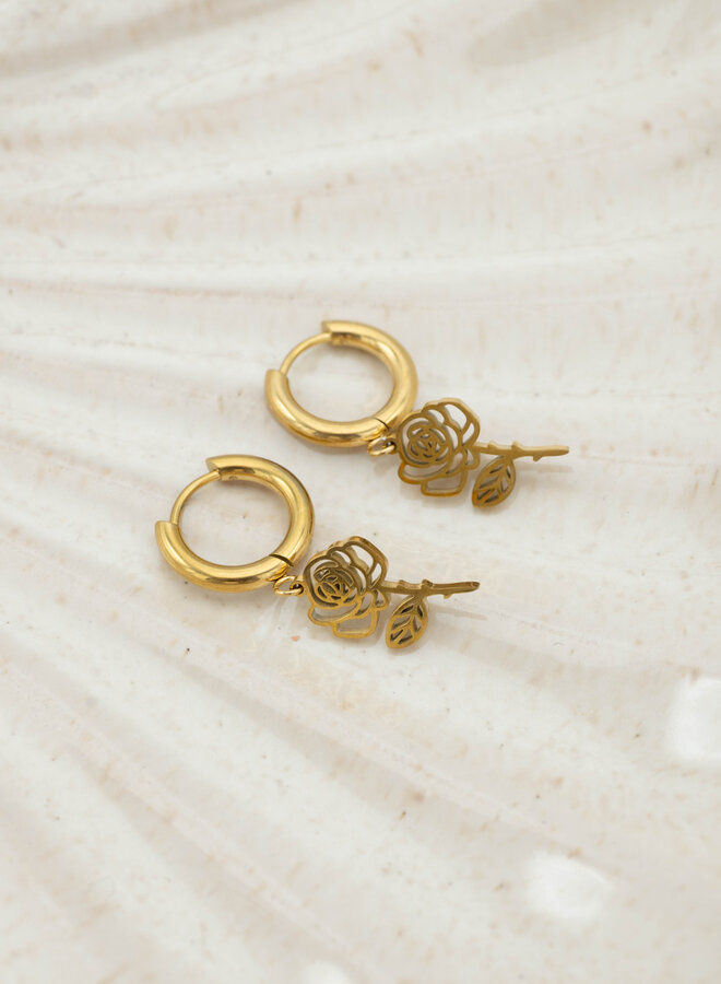 Oorbellen geboortebloem roos juni goud