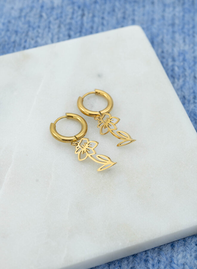 Oorbellen geboortebloem narcis maart goud