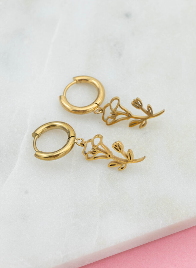 Oorbellen geboortebloem blauwe winde september goud