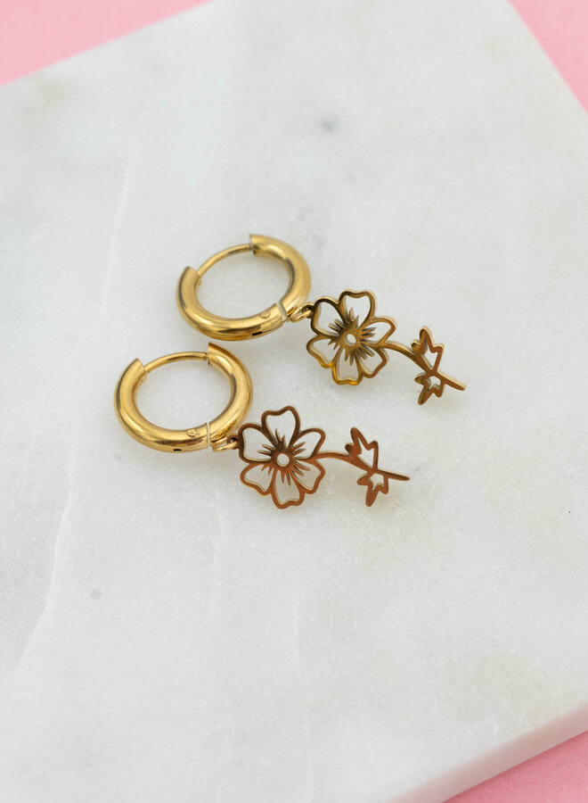 Oorbellen geboortebloem cosmos oktober goud