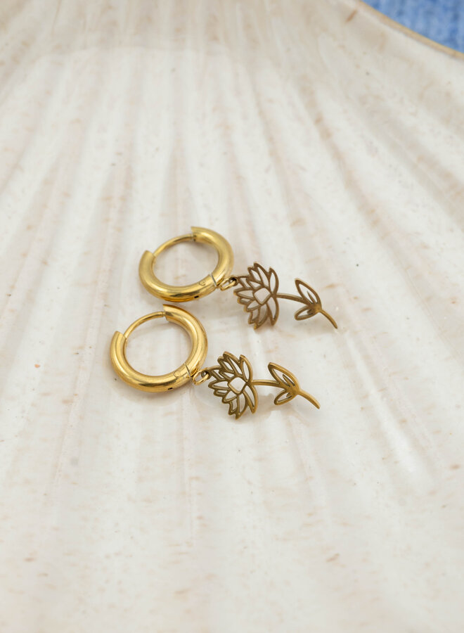 Oorbellen geboortebloem waterlelie juli goud