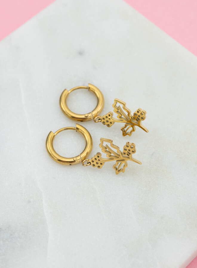 Oorbellen geboortebloem hulst december goud