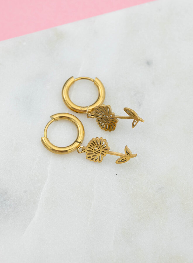 Oorbellen geboortebloem chrysant november goud