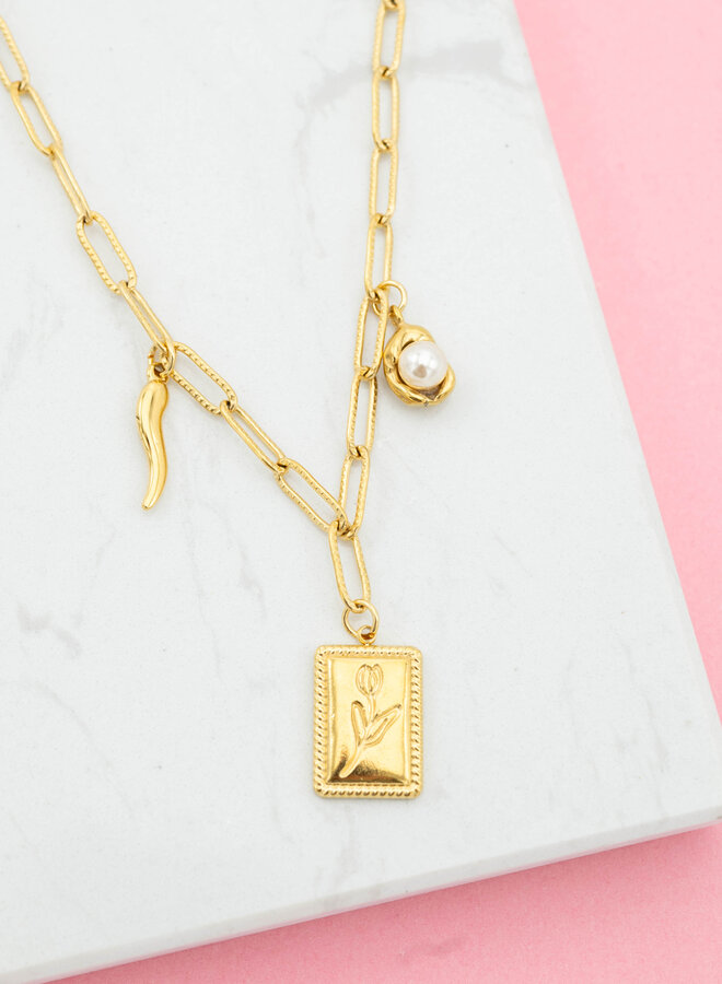 Bedel ketting fancy flower goud