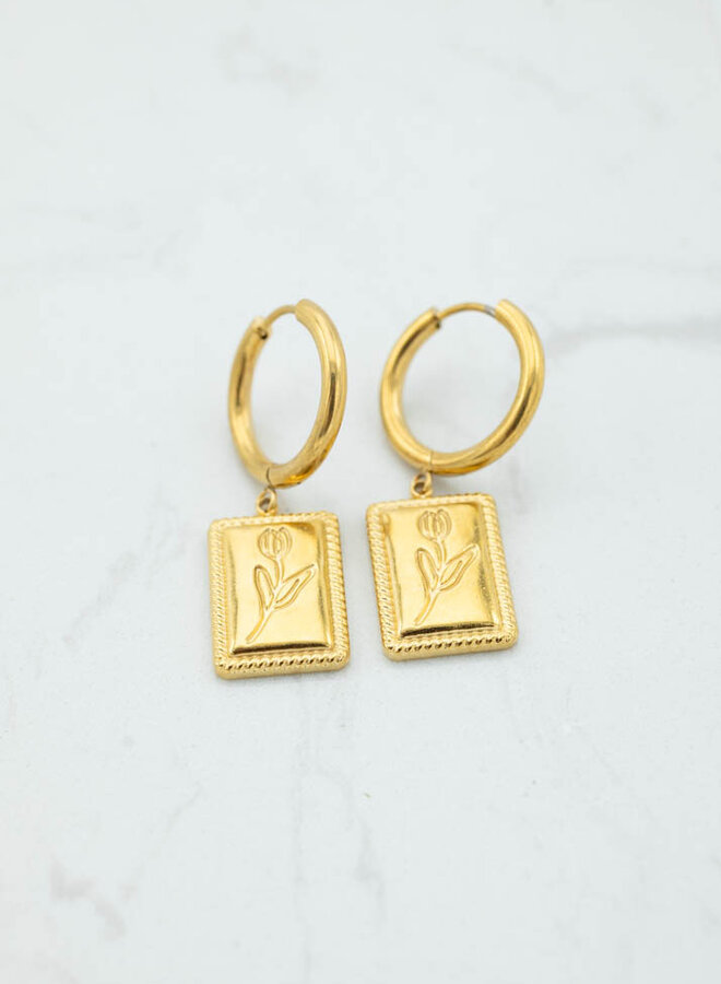 Bedel oorbellen square rose