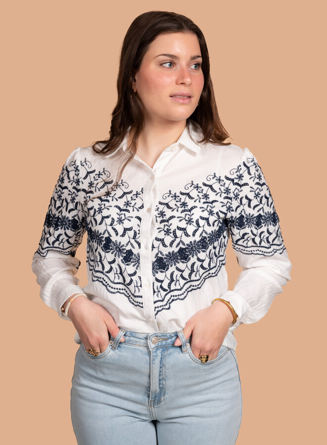 Katoenen blouse met blauwe print