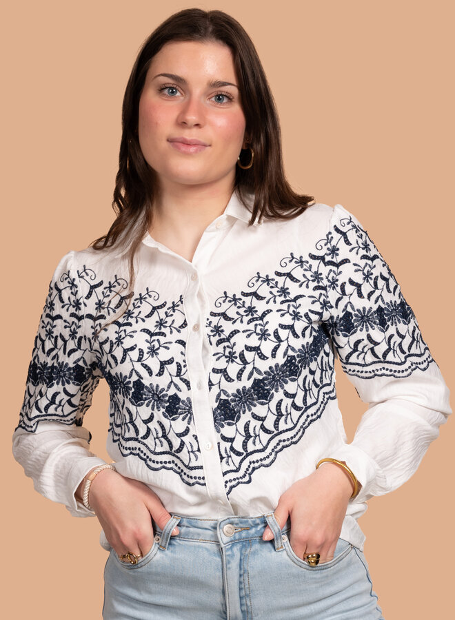 Katoenen blouse met blauwe print