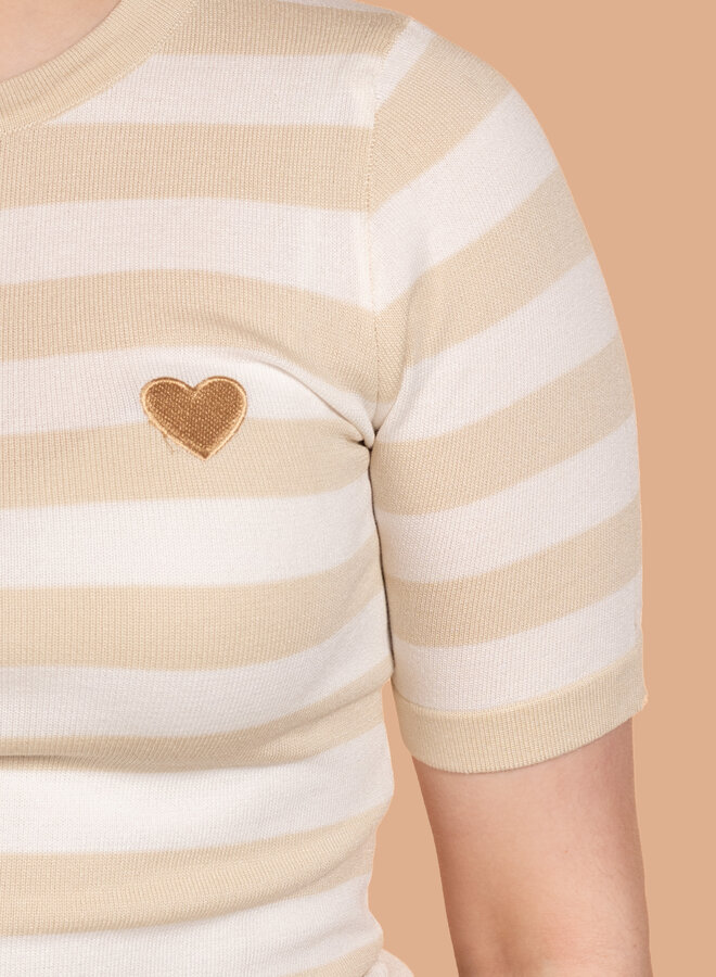 Gestreepte top hartje beige