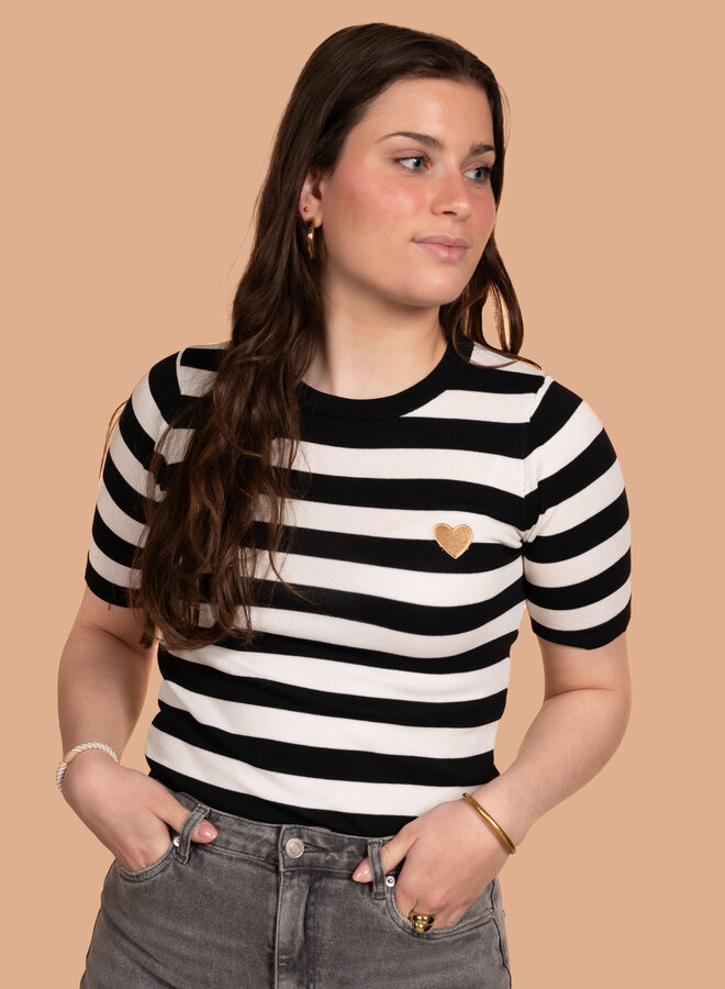 Gestreepte top hartje zwart