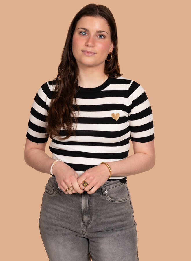 Gestreepte top hartje zwart
