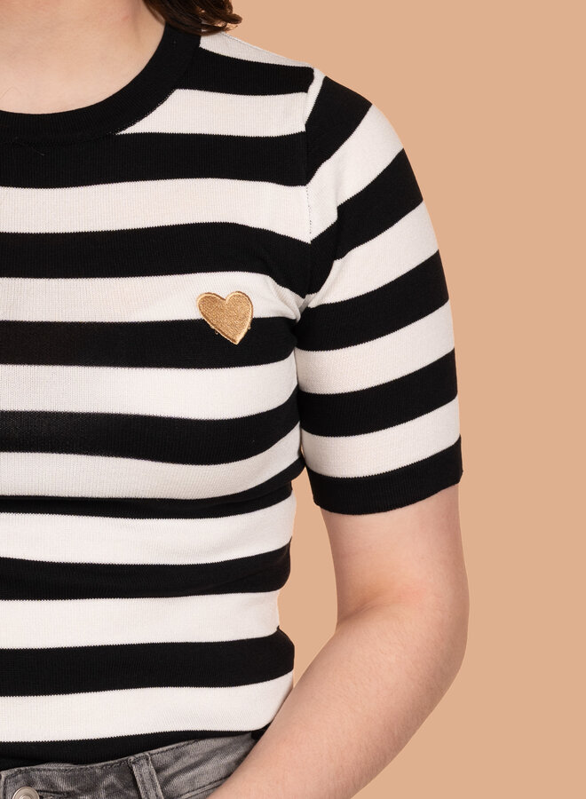 Gestreepte top hartje zwart