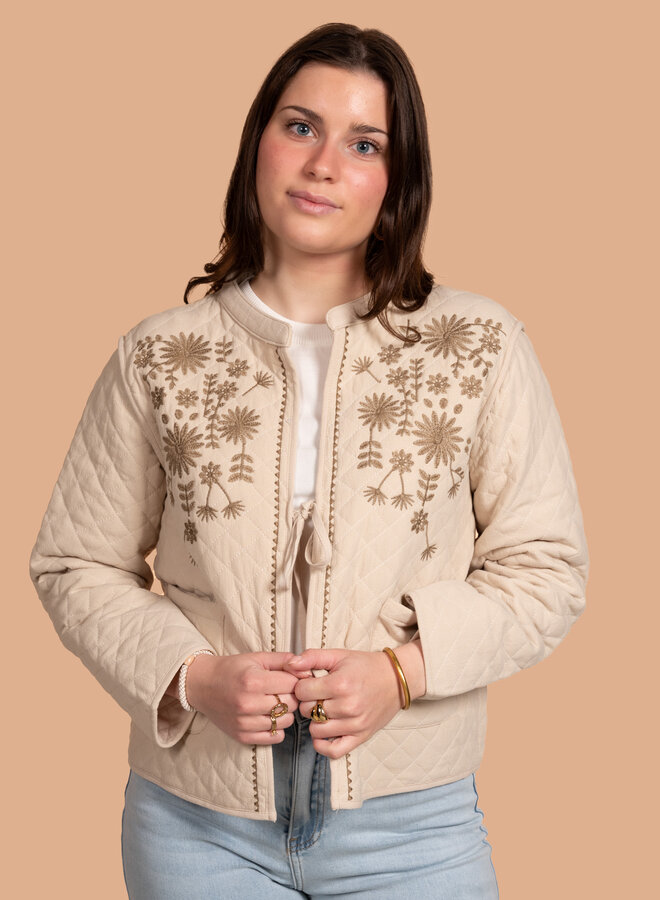 Jacket katoen beige met print