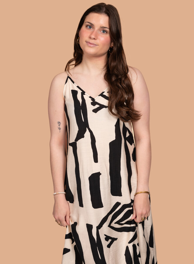 Viscose maxi jurk print zwart