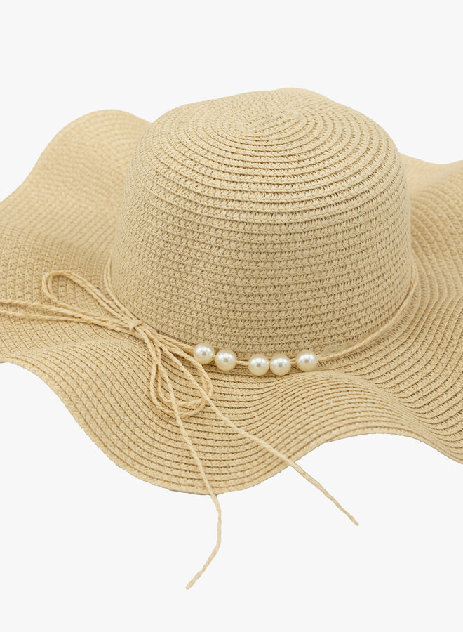 Zomer hoed met parels beige