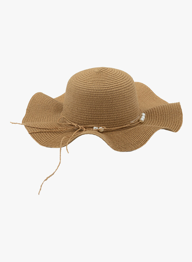 Zomer hoed met parels camel