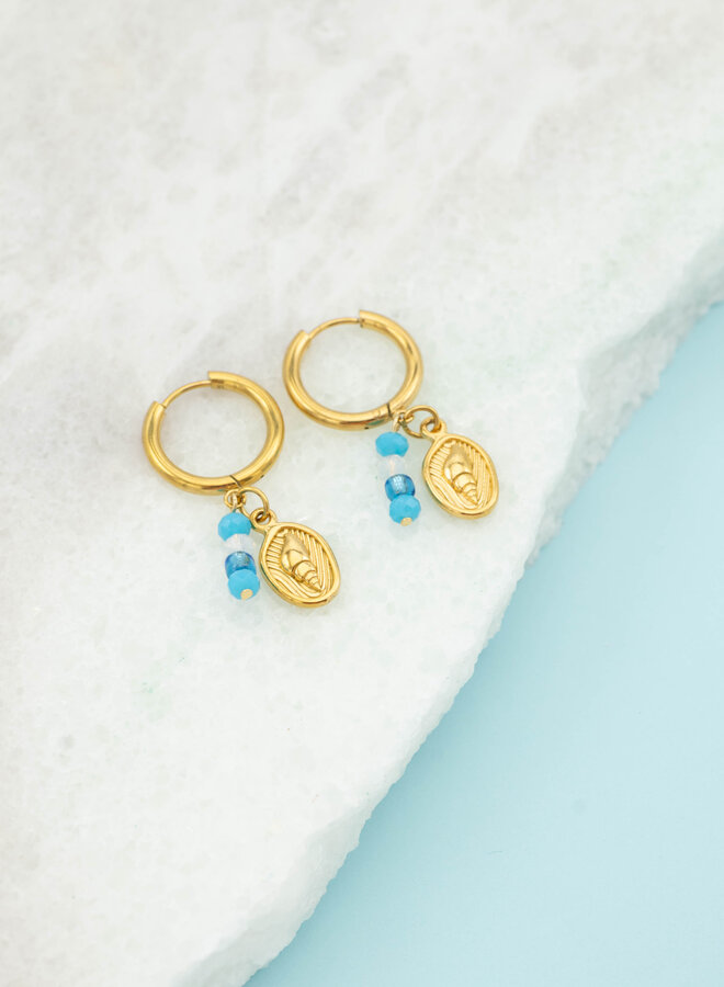 Bedel oorbellen salty blue goud
