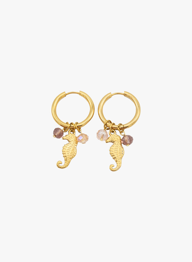 Bedel oorbellen zeepaardje goud