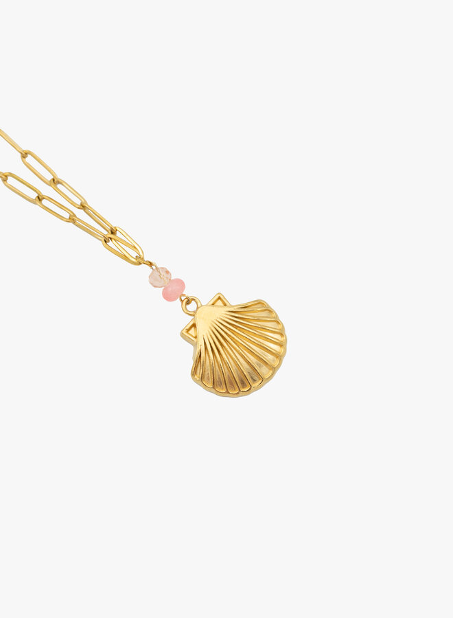 Bedel ketting pink pearl goud