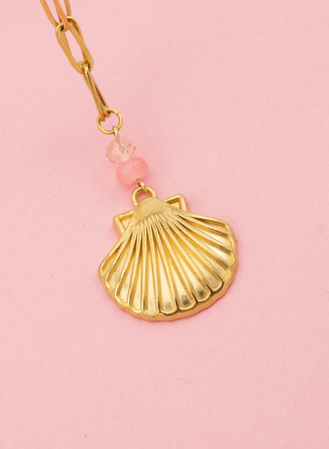 Bedel ketting pink pearl goud