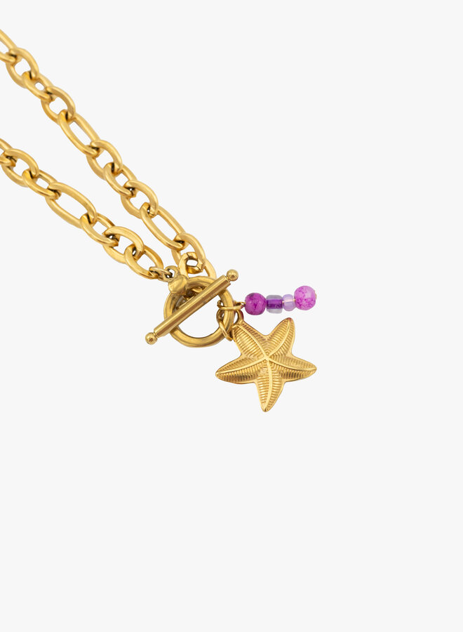 Bedel ketting star and pearls goud