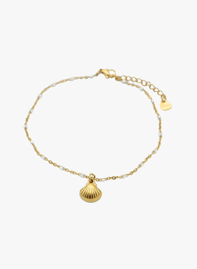 Bedel enkelband white dots goud