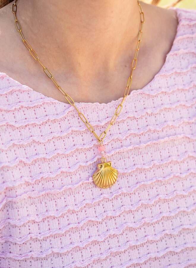 Bedel ketting pink pearl goud