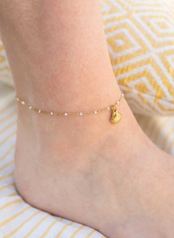 Bedel enkelband white dots goud