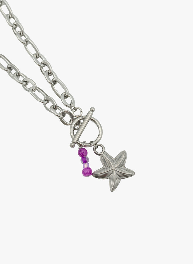 Bedel ketting star and pearls zilver
