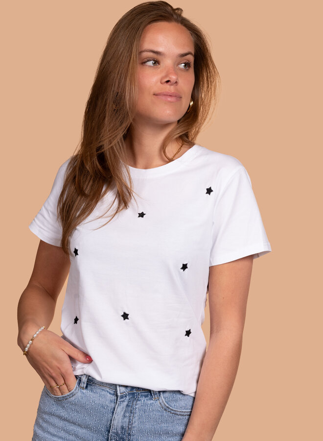 Shirt met geborduurde sterretjes zwart